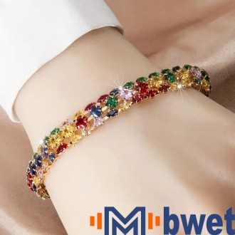 Elegant Boho Chic Multicolor Geometric Zirconia Watch Clasp Chain Bracelet – For Everyday, Vacation, Parties
